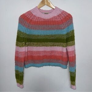 Boden Fluffy Ribbed Raglan Sweater, Size XS, Pink Green Blue Stripe
